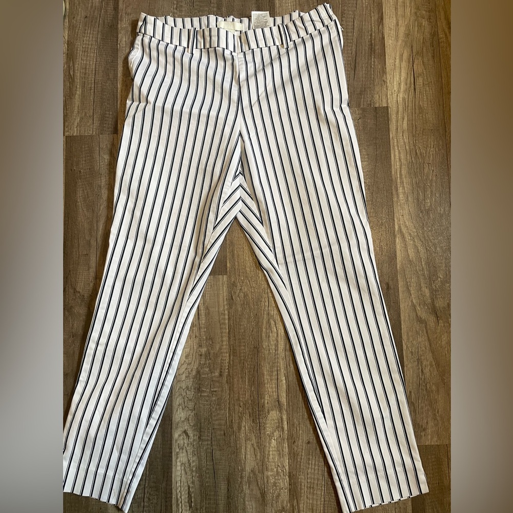 H&M white with navy striped pants